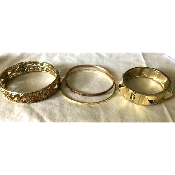 Vintage Jewelry - lot of 4 Rhinestone ornate Scroll Work  Bangle Bracelets